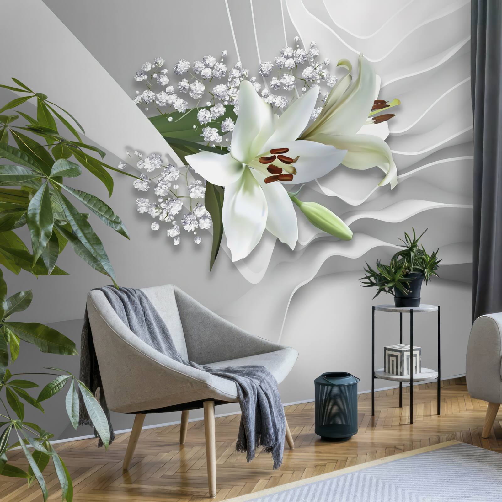 Fototapeta svetlé pozadie s bielymi ľaliami