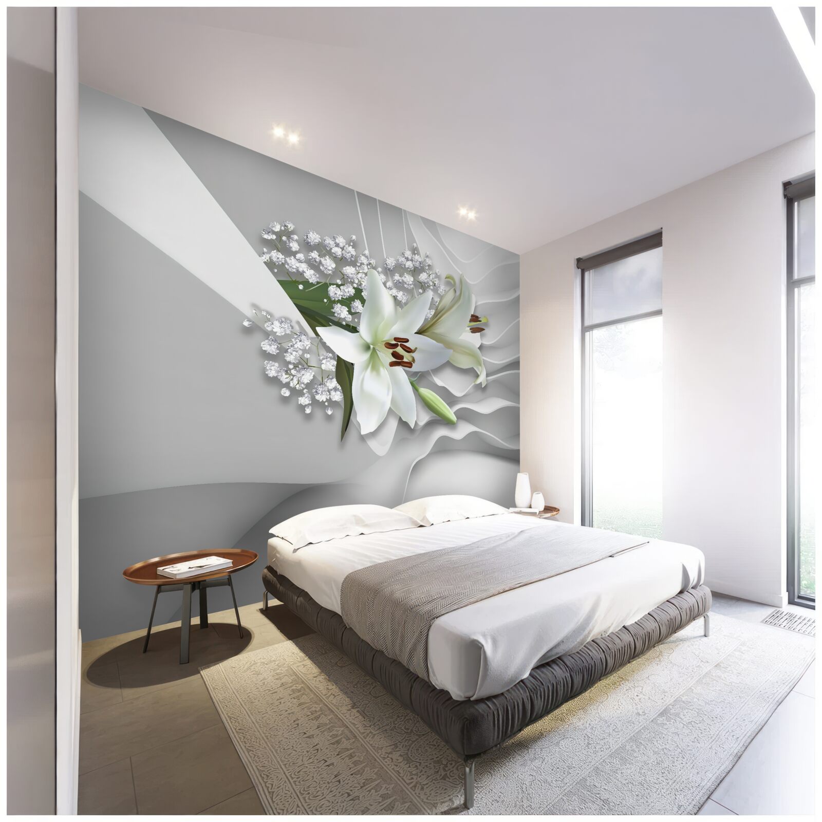 Fototapeta svetlé pozadie s bielymi ľaliami