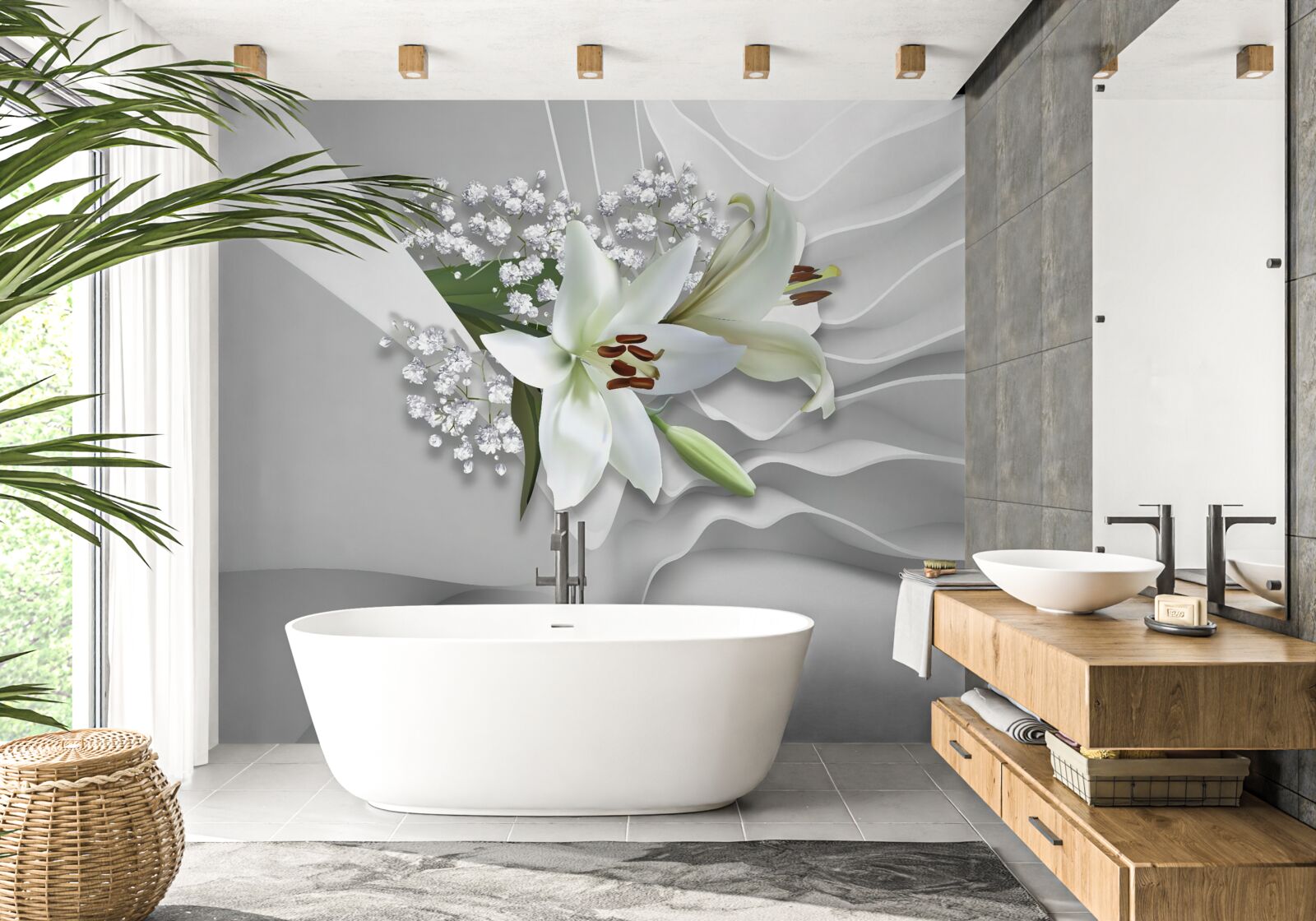 Fototapeta svetlé pozadie s bielymi ľaliami