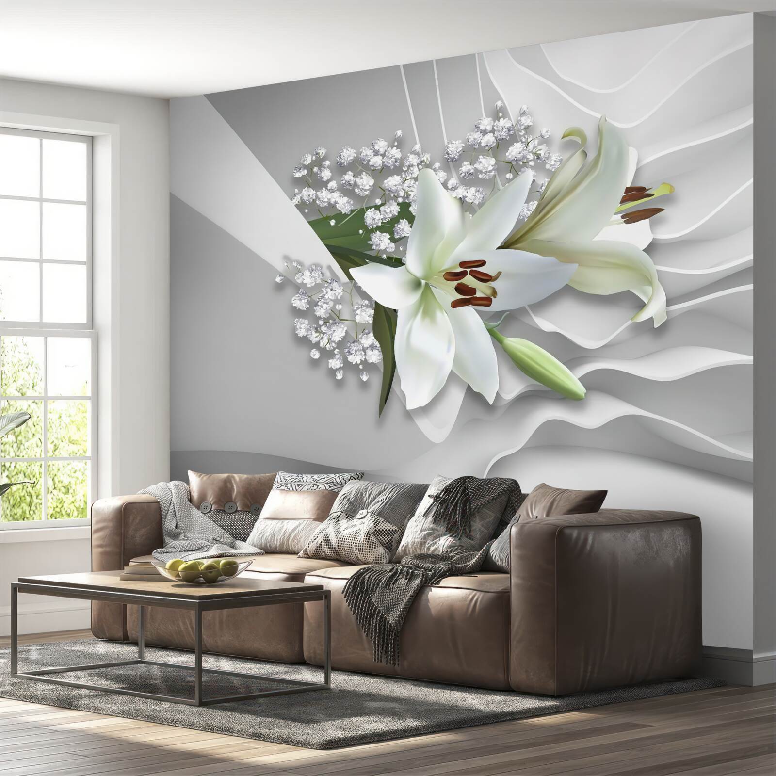 Fototapeta svetlé pozadie s bielymi ľaliami