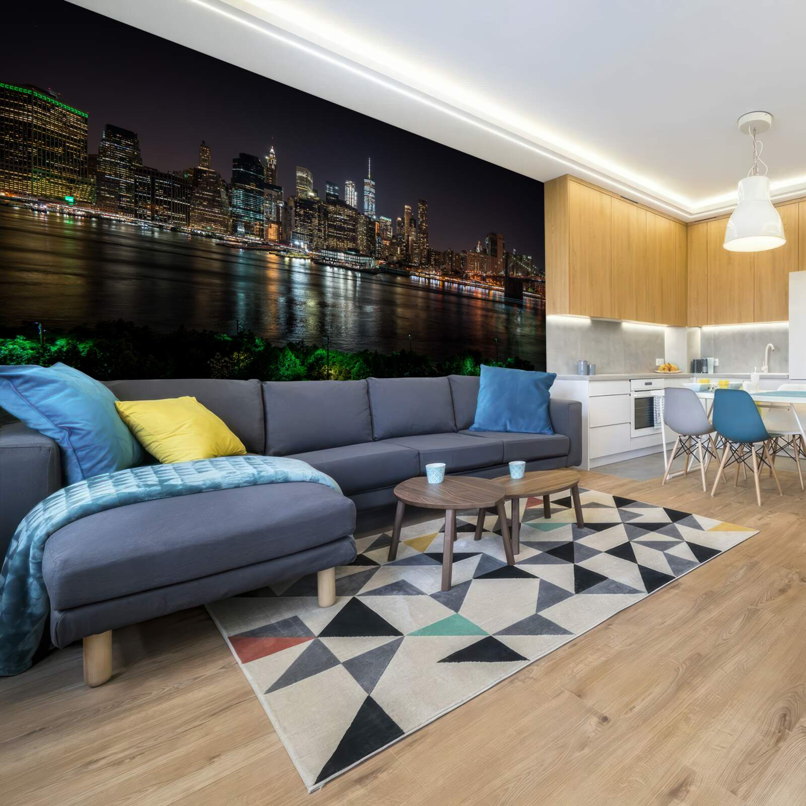 Fototapeta panoráma nočného mesta z opačného brehu