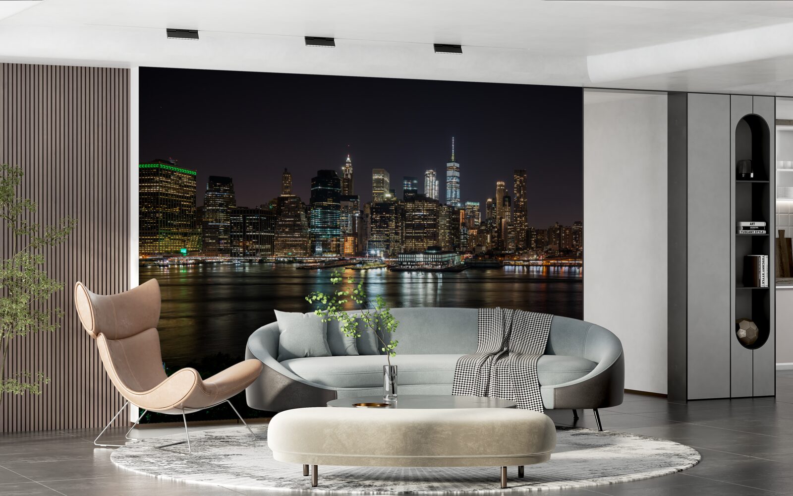 Fototapeta panoráma nočného mesta z opačného brehu