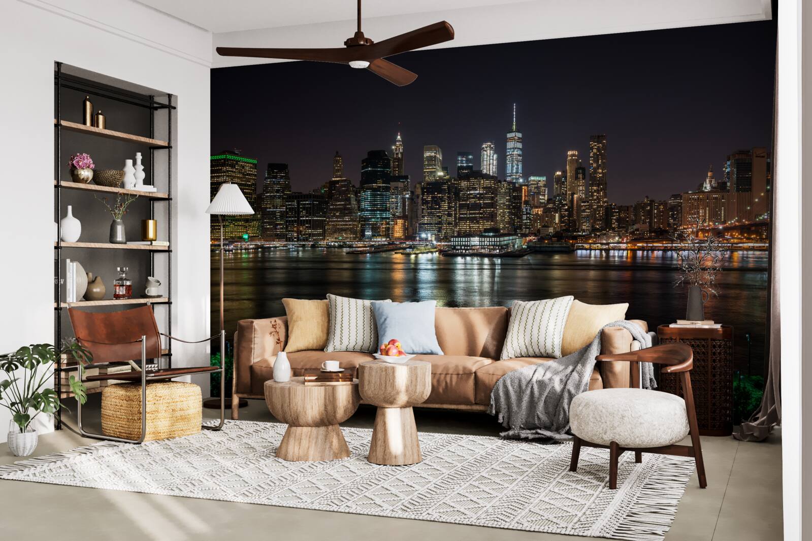 Fototapeta panoráma nočného mesta z opačného brehu