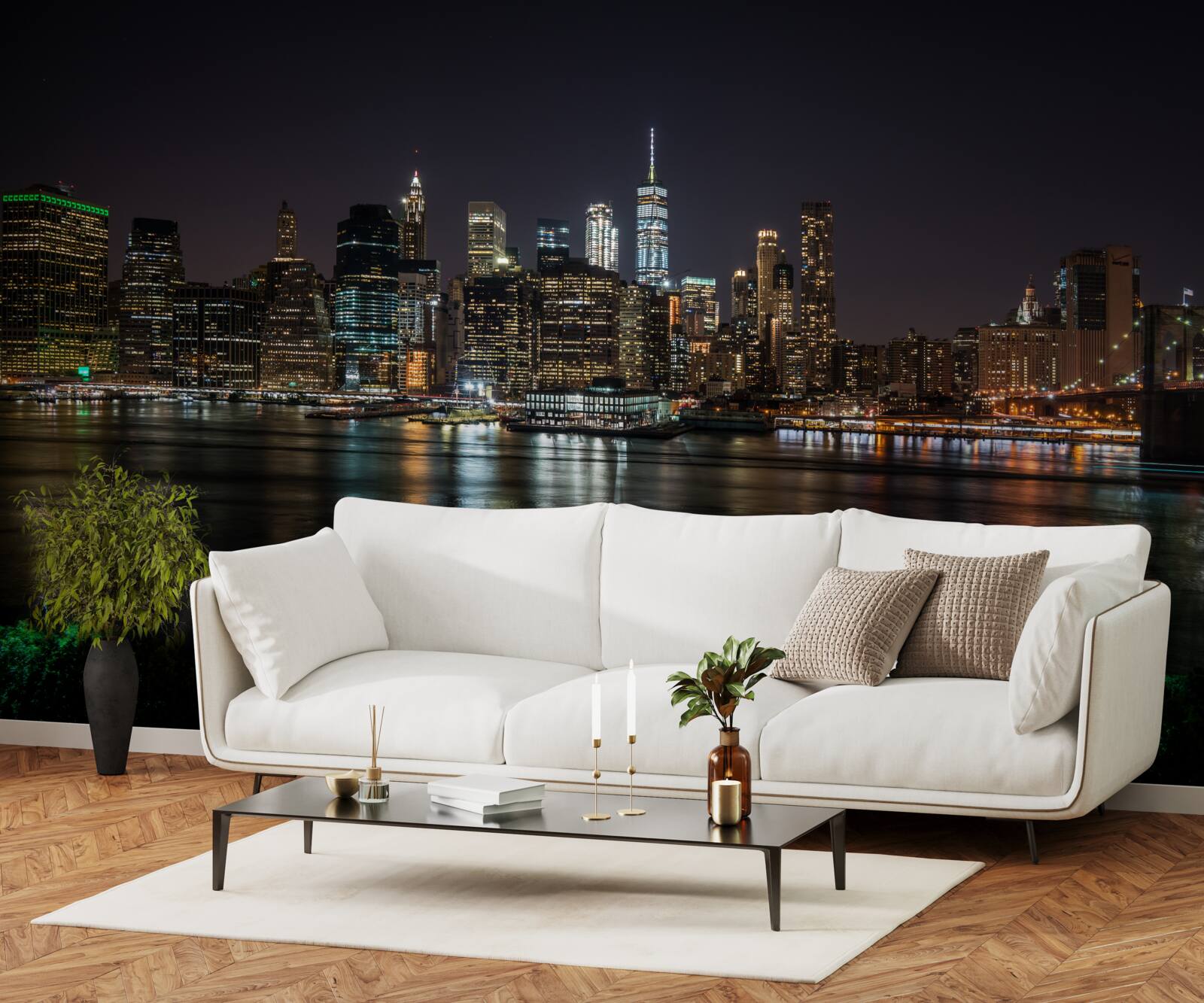 Fototapeta panoráma nočného mesta z opačného brehu