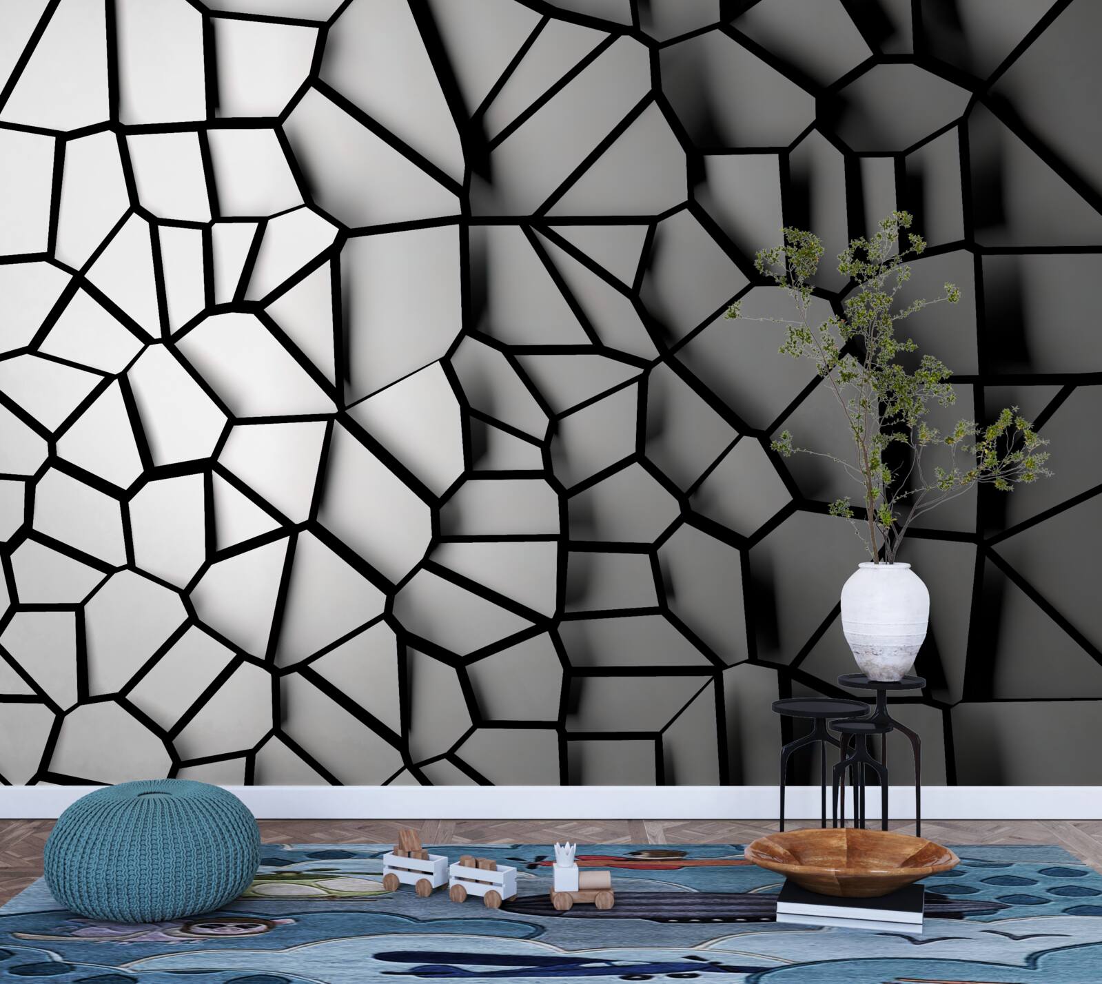 Fototapeta biela stena s objemovým efektom