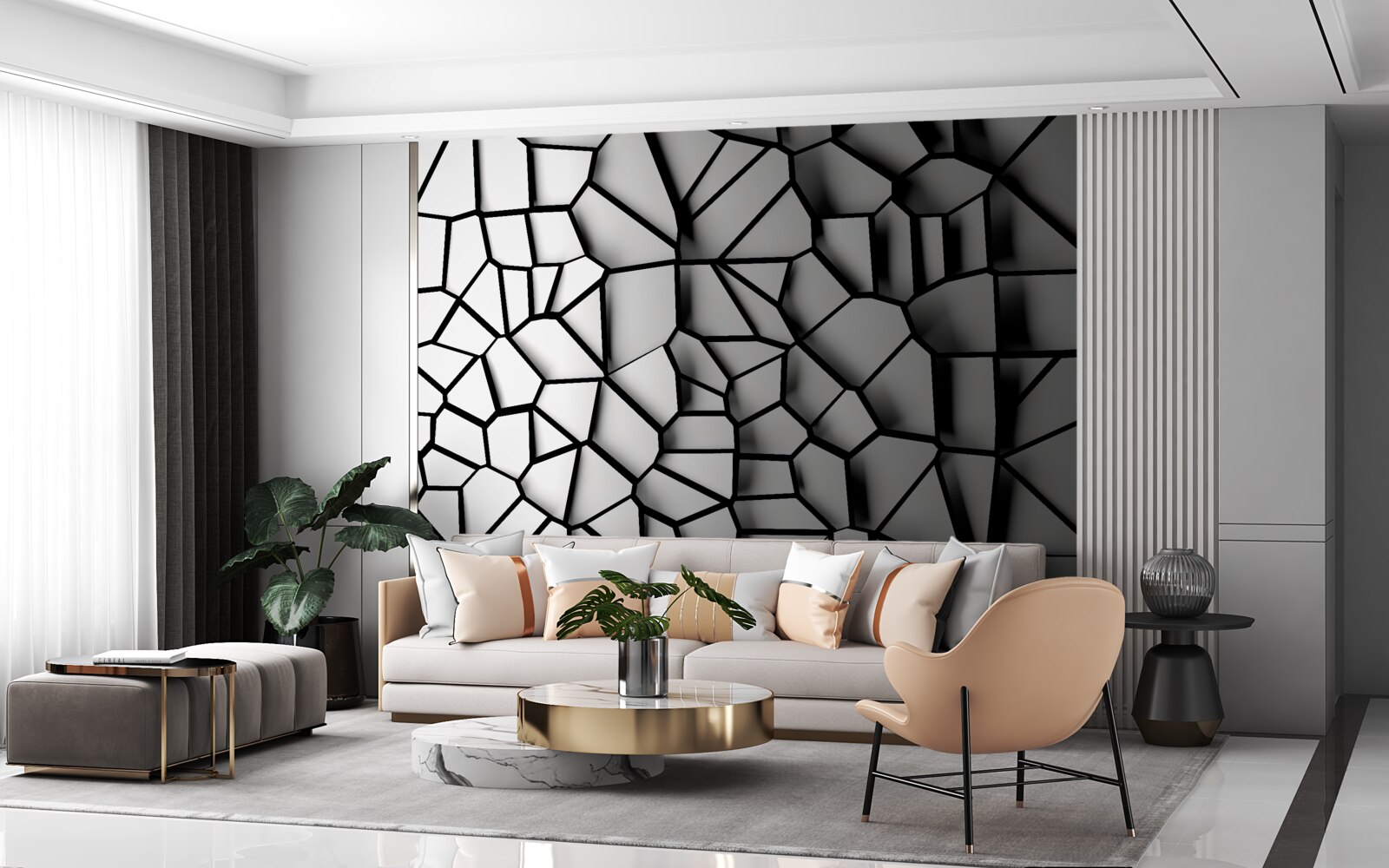 Fototapeta biela stena s objemovým efektom