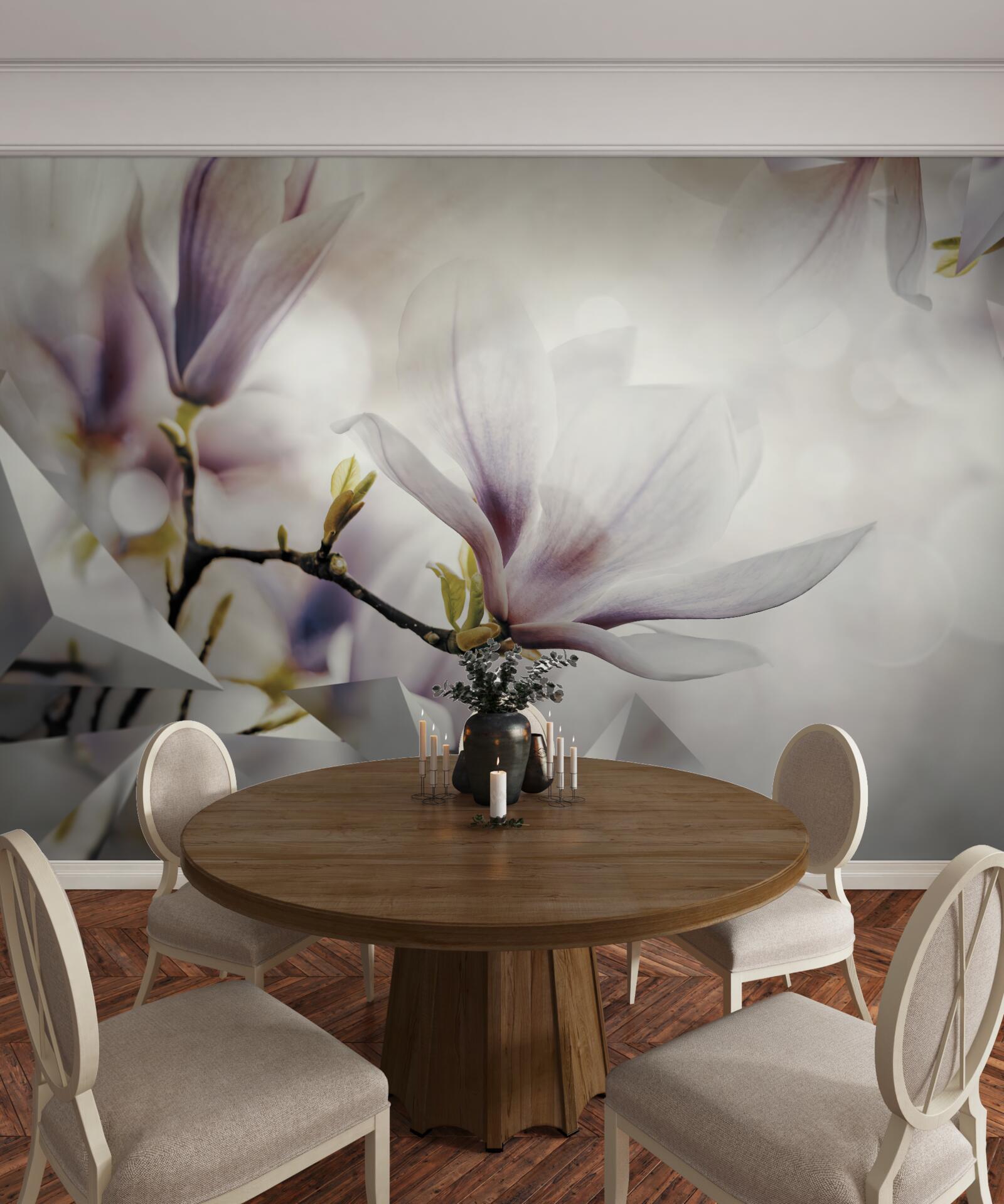 Fototapeta veľké fialové kvety a biele tvary