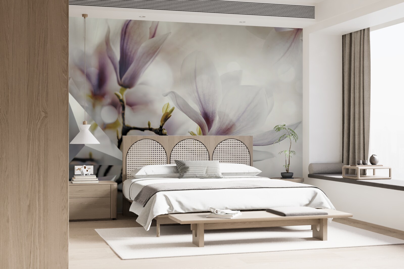 Fototapeta veľké fialové kvety a biele tvary