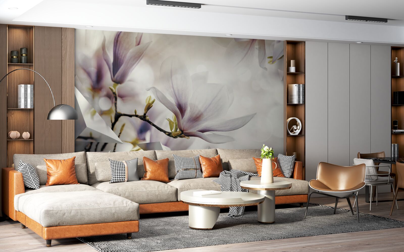 Fototapeta veľké fialové kvety a biele tvary