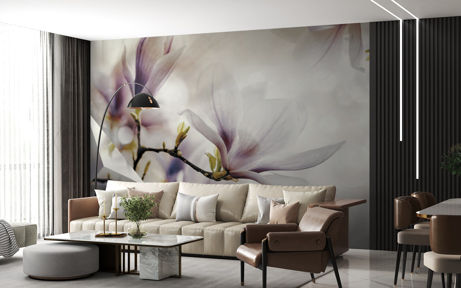 Fototapeta veľké fialové kvety a biele tvary