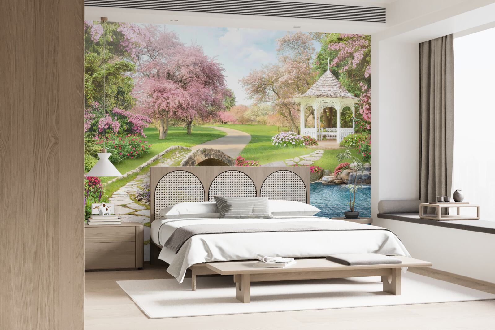 Fototapeta pavilón pri jazere s labuťami