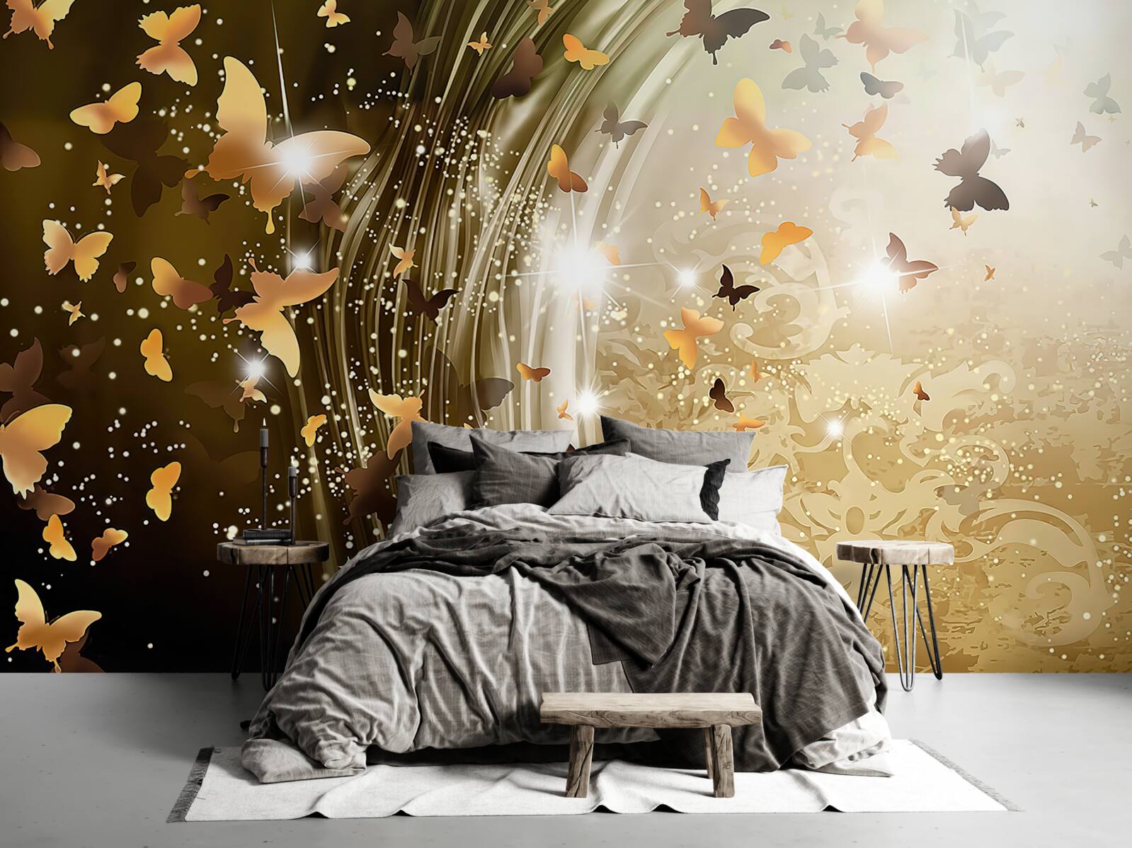 Fototapeta zlaté pozadie s motýľmi