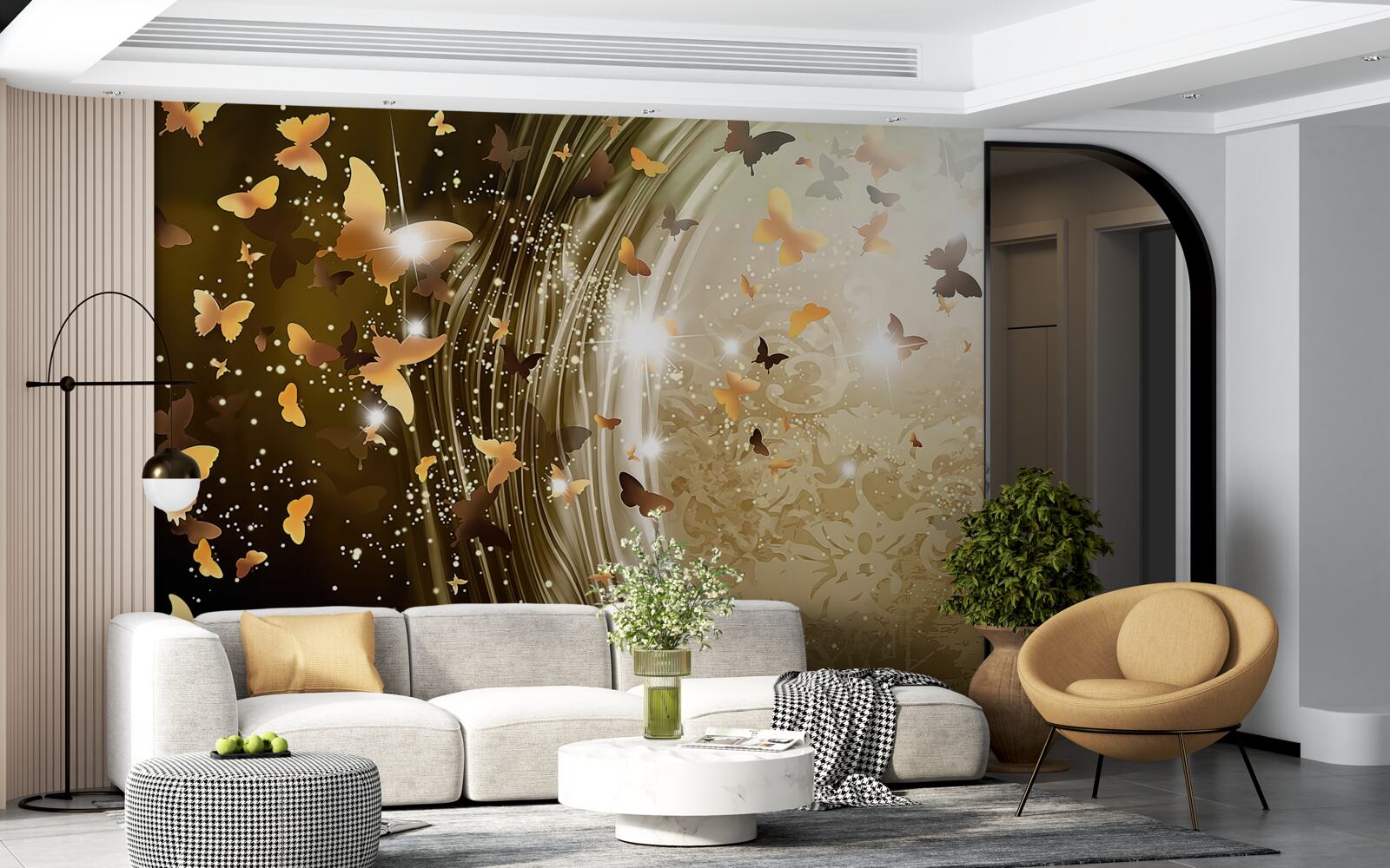 Fototapeta zlaté pozadie s motýľmi