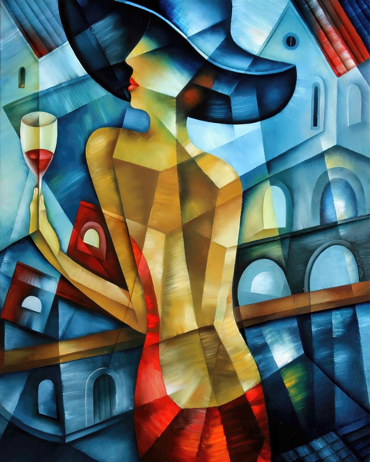 Fototapeta dáma v klobúku s pohárom v ruke