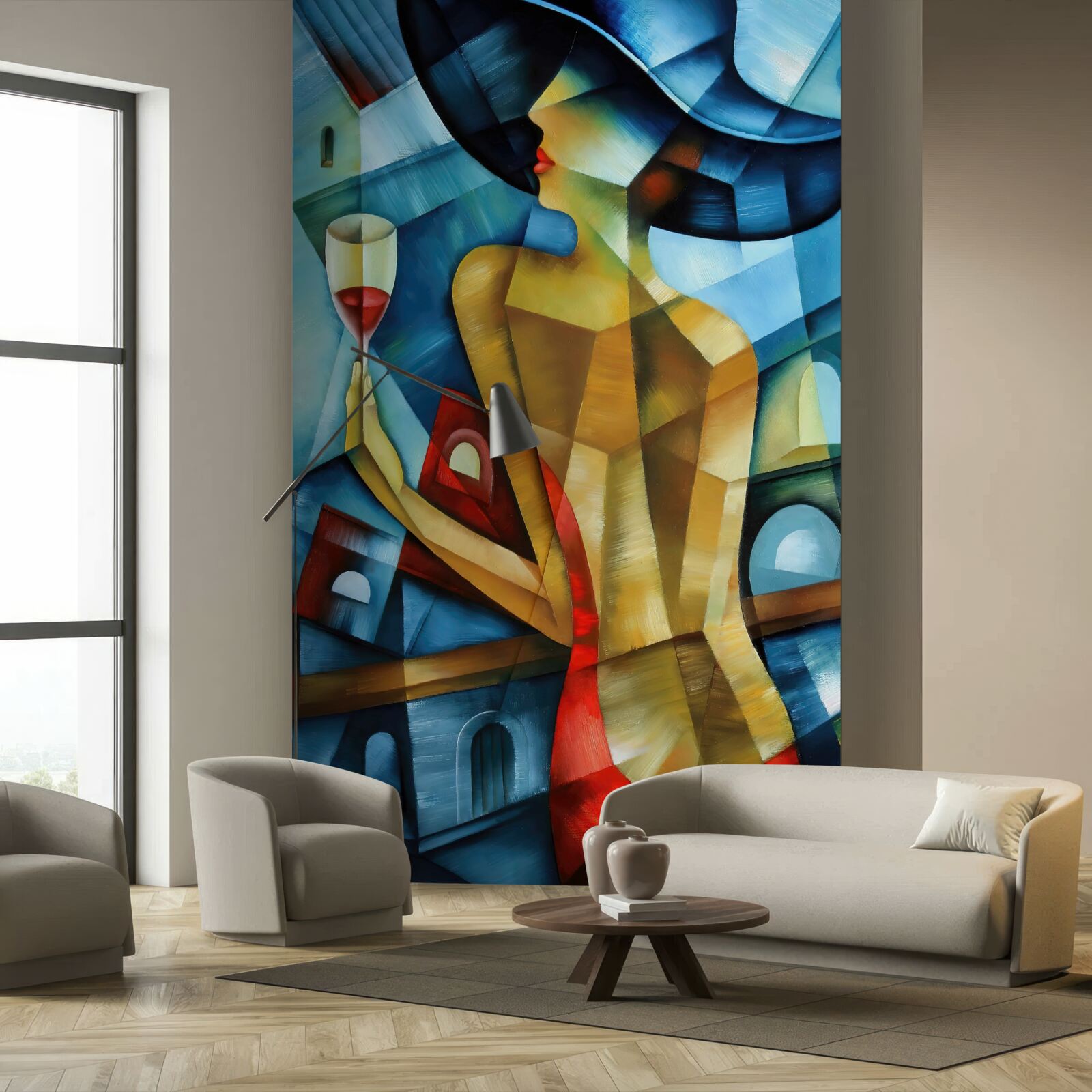 Fototapeta dáma v klobúku s pohárom v ruke