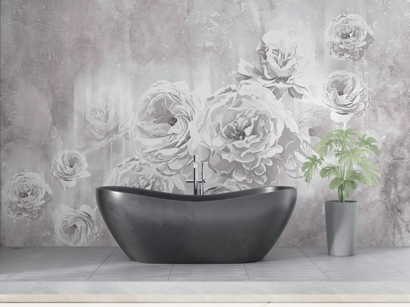 Fototapeta ruže vo svetlých farbách na pozadí odtieňov šedej a bielej