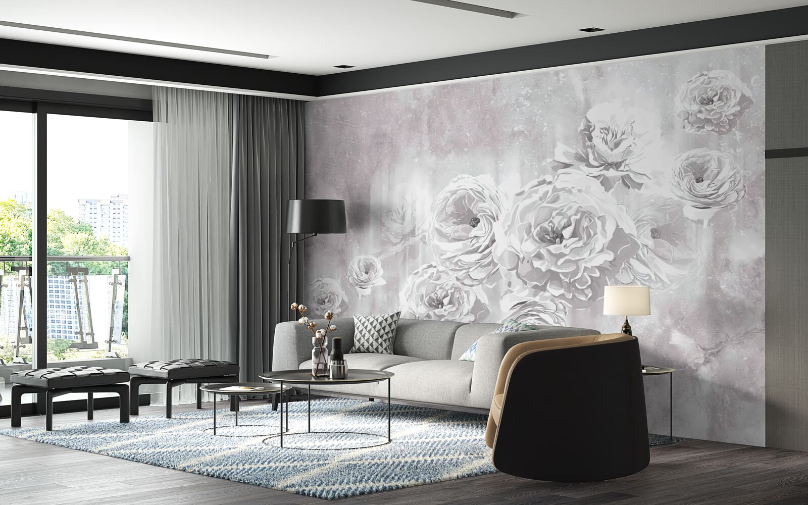 Fototapeta ruže vo svetlých farbách na pozadí odtieňov šedej a bielej