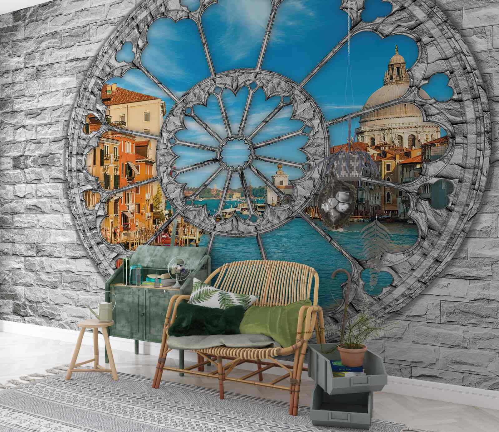 Fototapeta okno s panorámou rieky a mesta