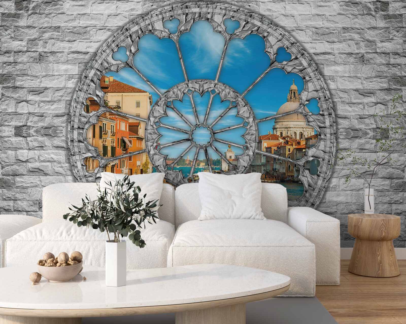 Fototapeta okno s panorámou rieky a mesta