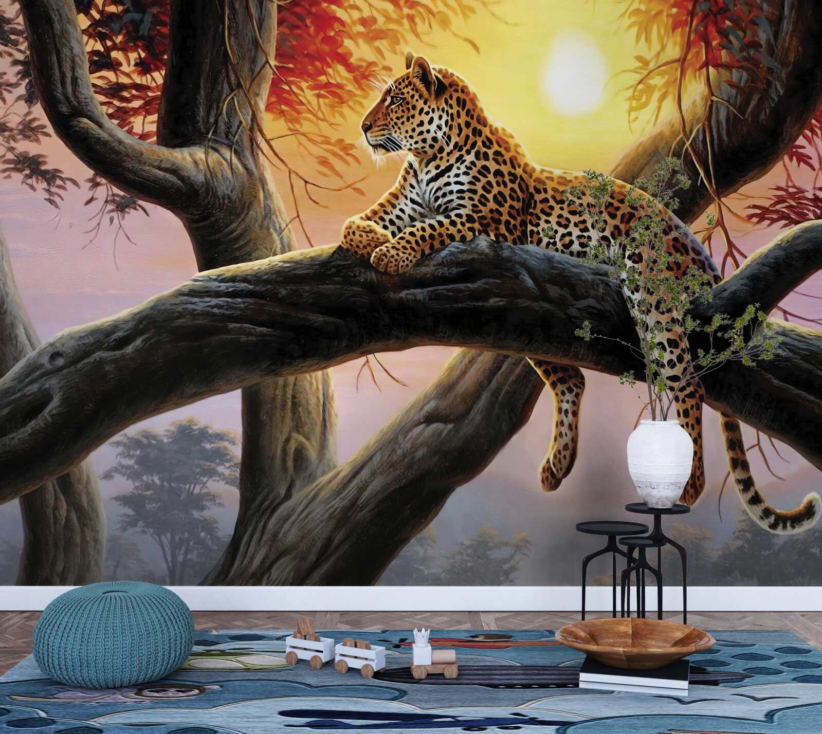 Fototapeta leopard sedel na strome a užíval si oddych