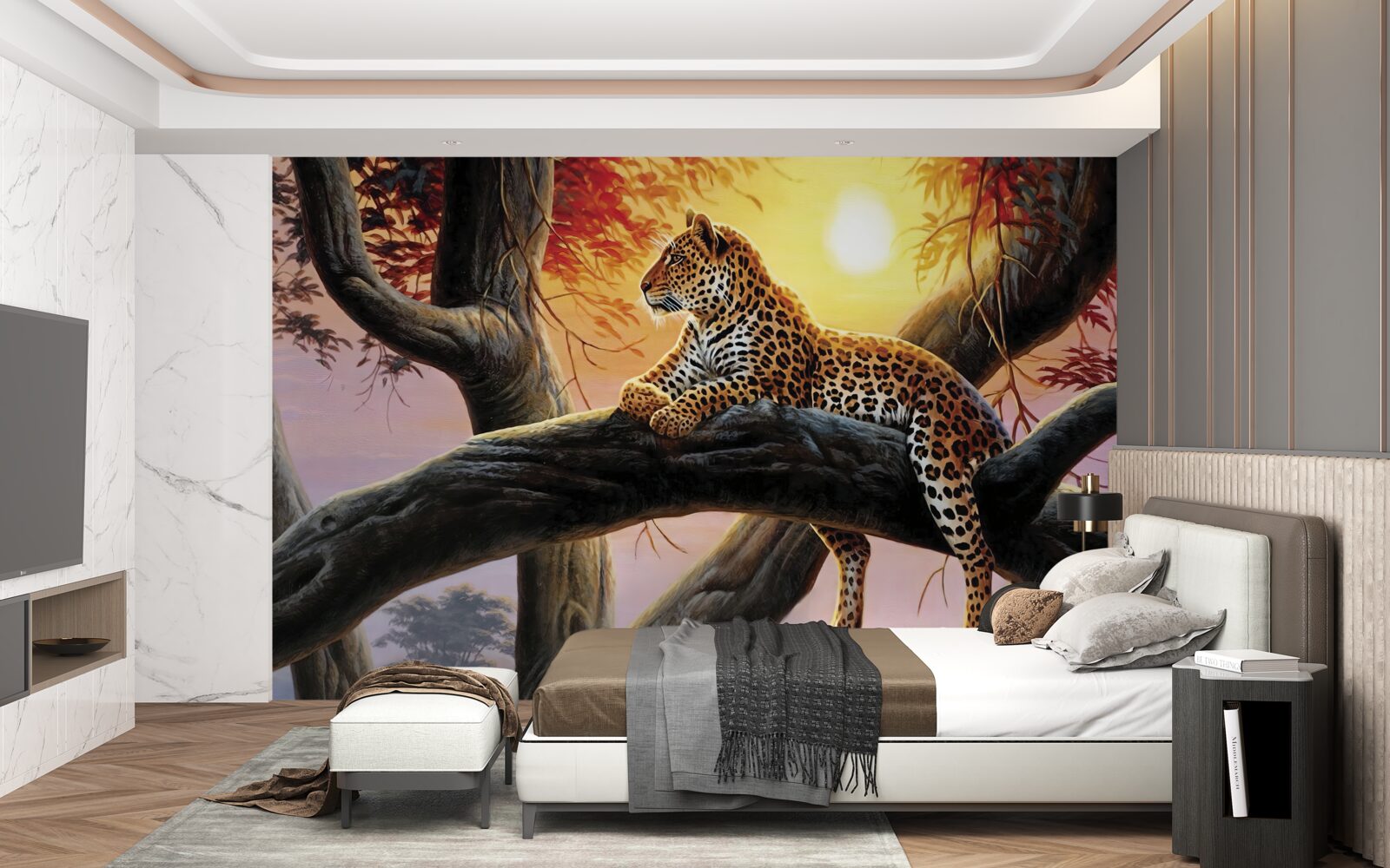 Fototapeta leopard sedel na strome a užíval si oddych