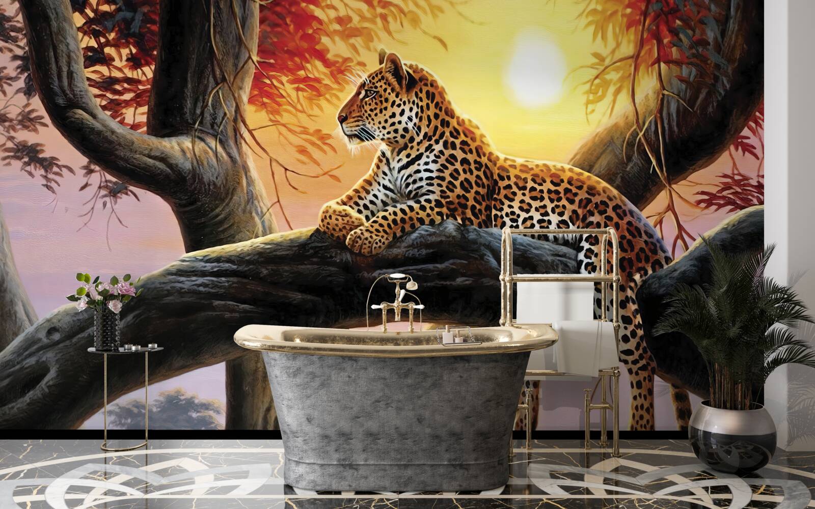 Fototapeta leopard sedel na strome a užíval si oddych