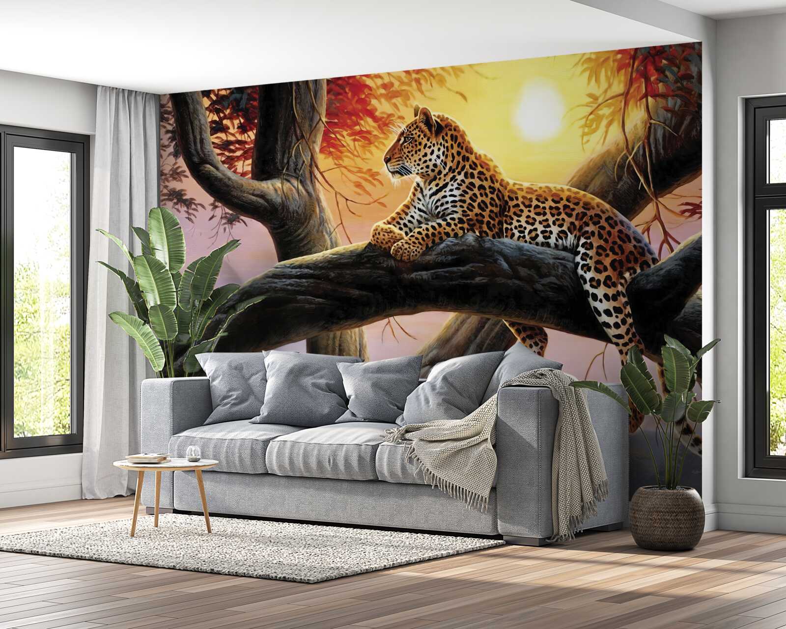 Fototapeta leopard sedel na strome a užíval si oddych