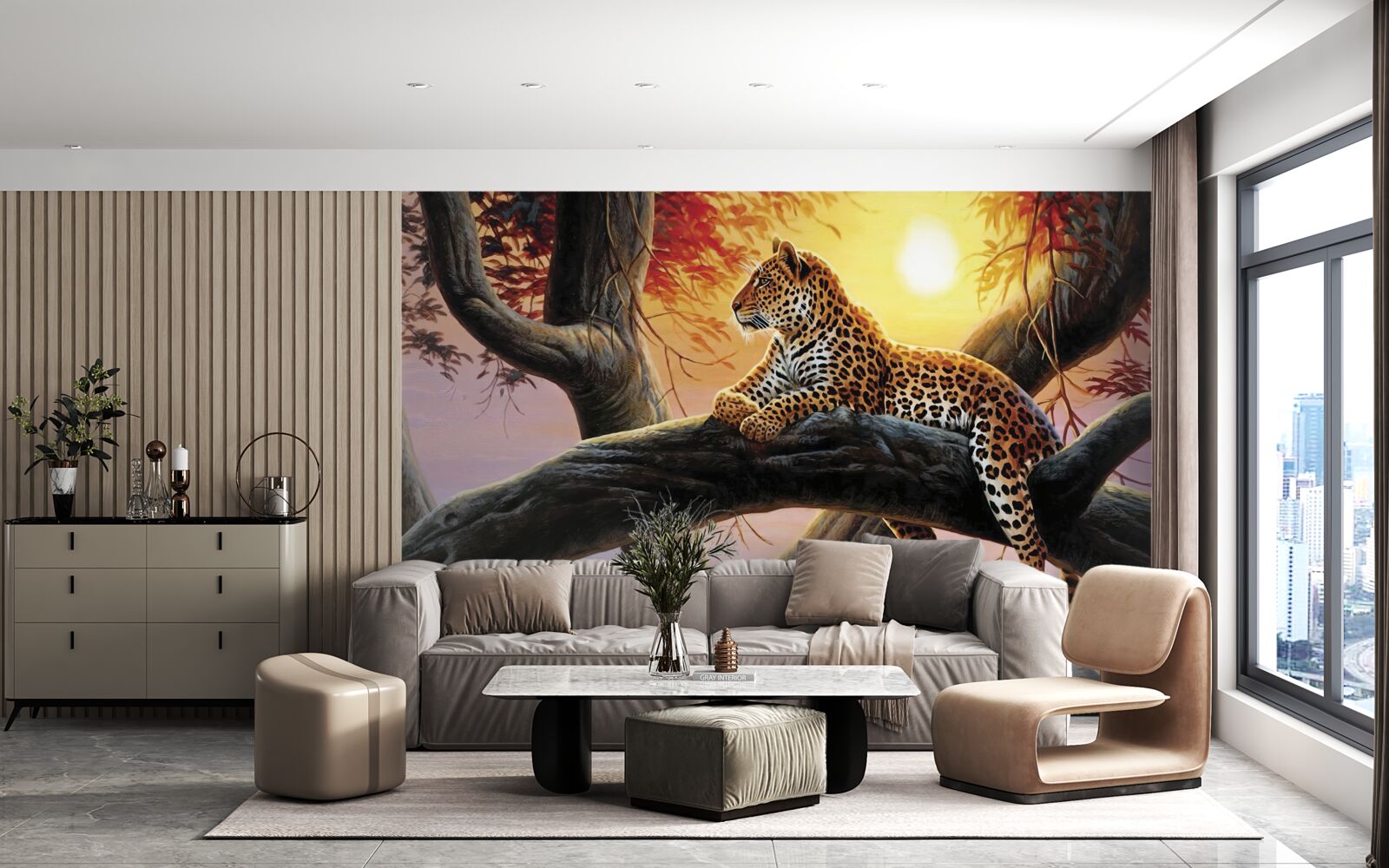 Fototapeta leopard sedel na strome a užíval si oddych