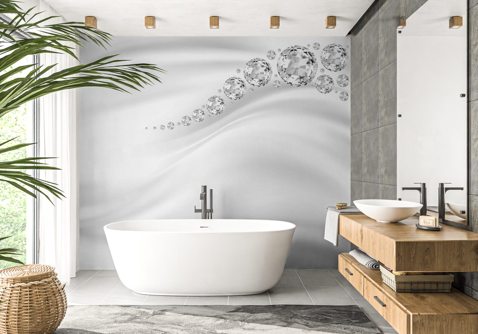 Fototapeta snehovo sfarbené vlny a vzácne minerály