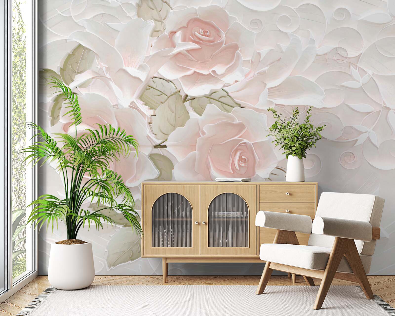 Fototapeta bledé ruže na bledej stene