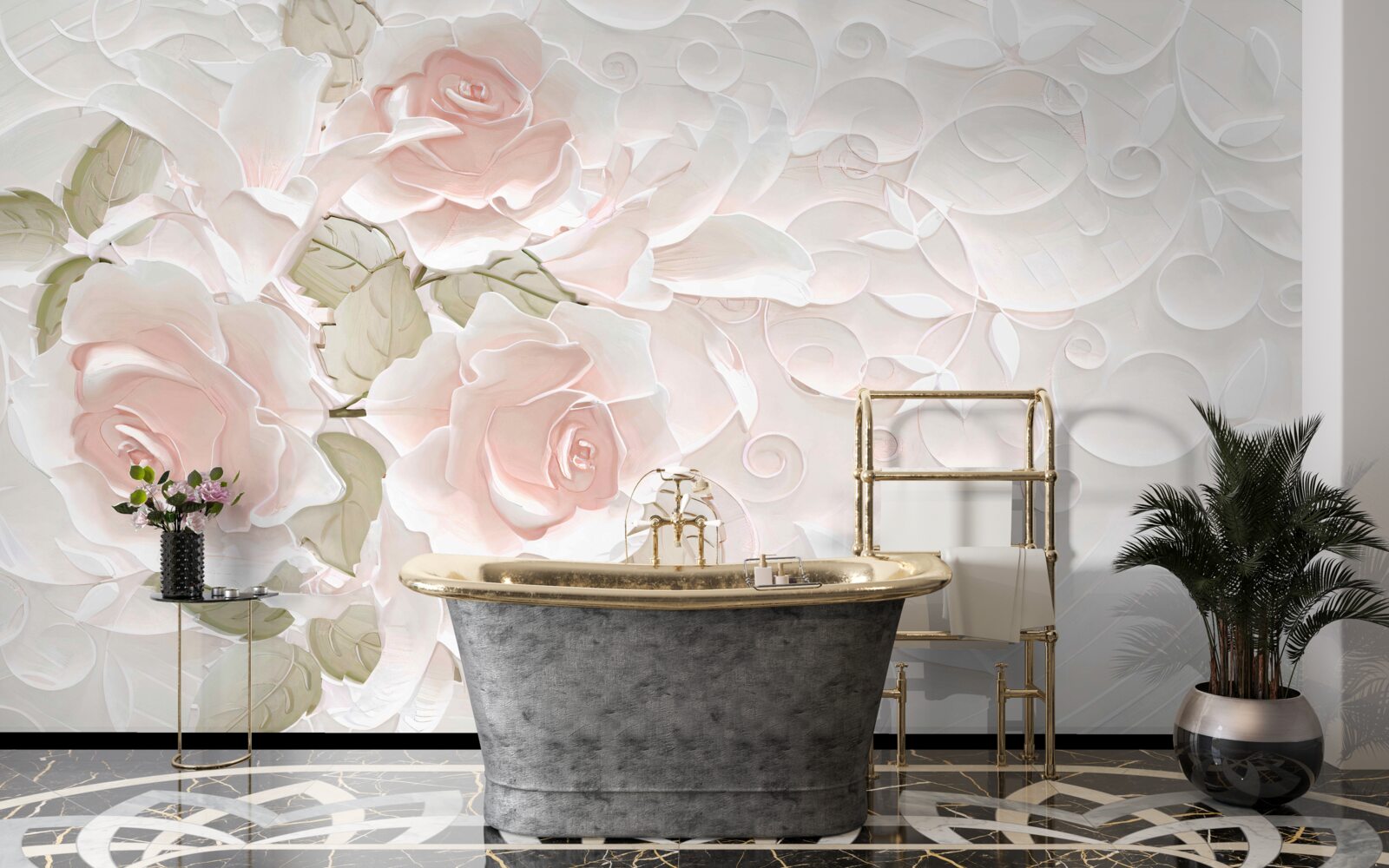 Fototapeta bledé ruže na bledej stene