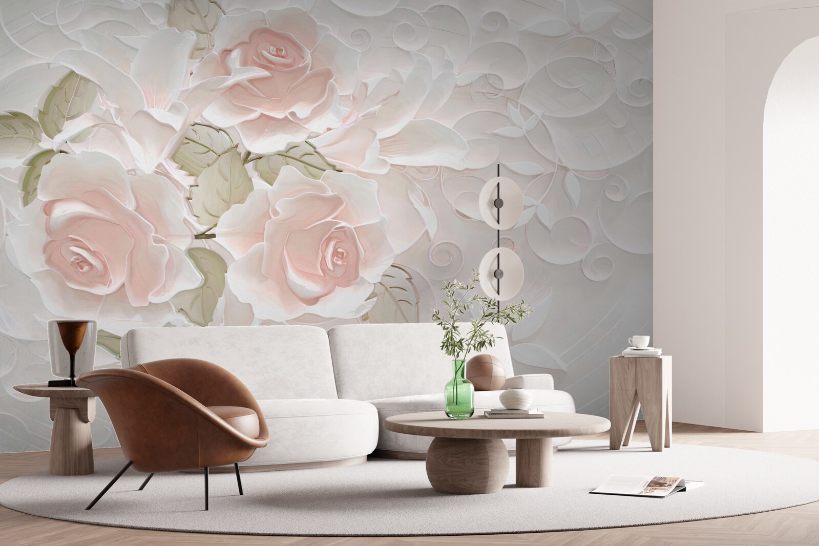 Fototapeta bledé ruže na bledej stene