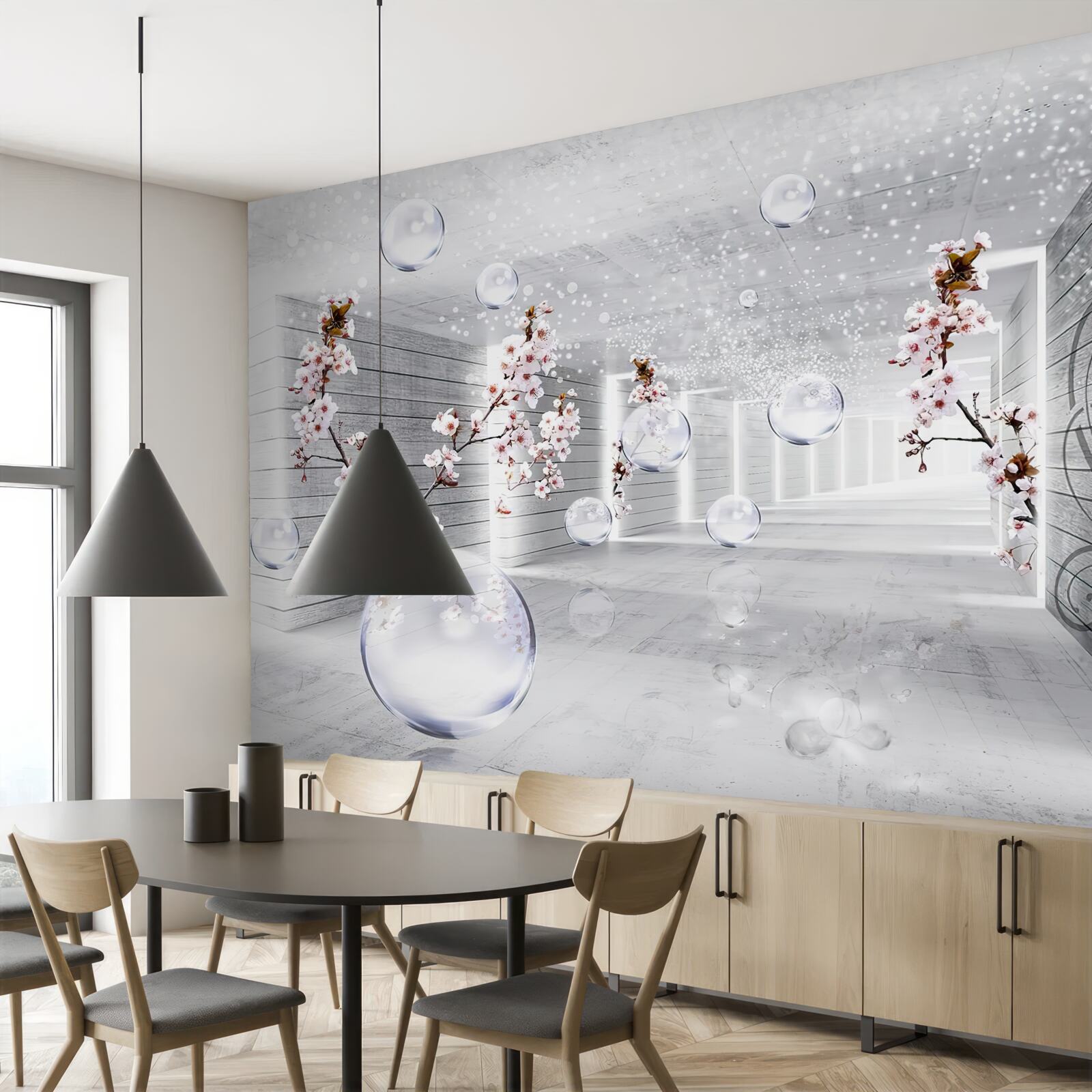 Fototapeta kruhy a konáre s kvetmi, cez ktoré je vidieť