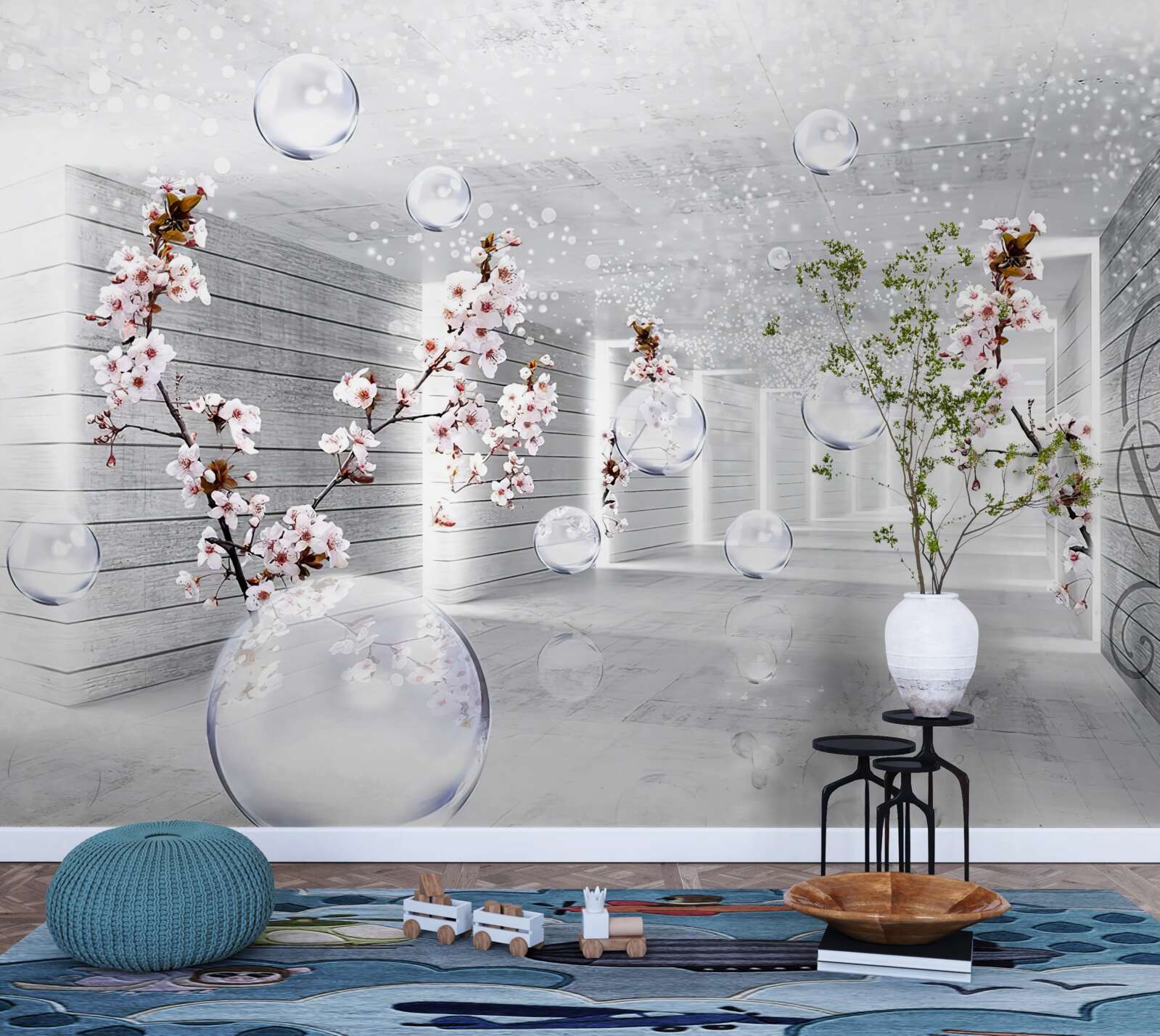 Fototapeta kruhy a konáre s kvetmi, cez ktoré je vidieť