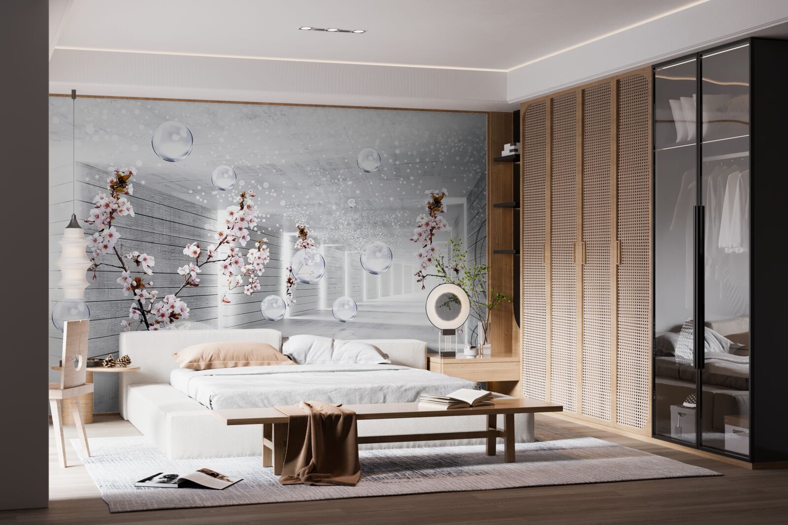 Fototapeta kruhy a konáre s kvetmi, cez ktoré je vidieť