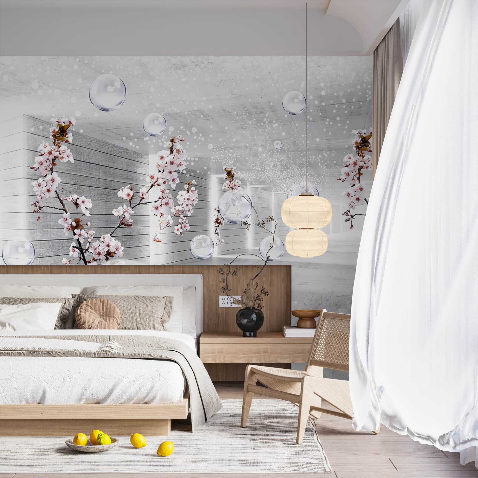 Fototapeta kruhy a konáre s kvetmi, cez ktoré je vidieť