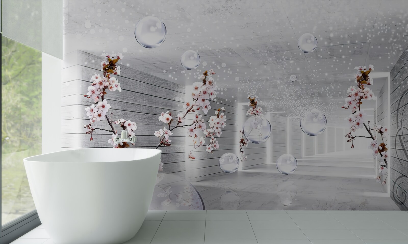 Fototapeta kruhy a konáre s kvetmi, cez ktoré je vidieť