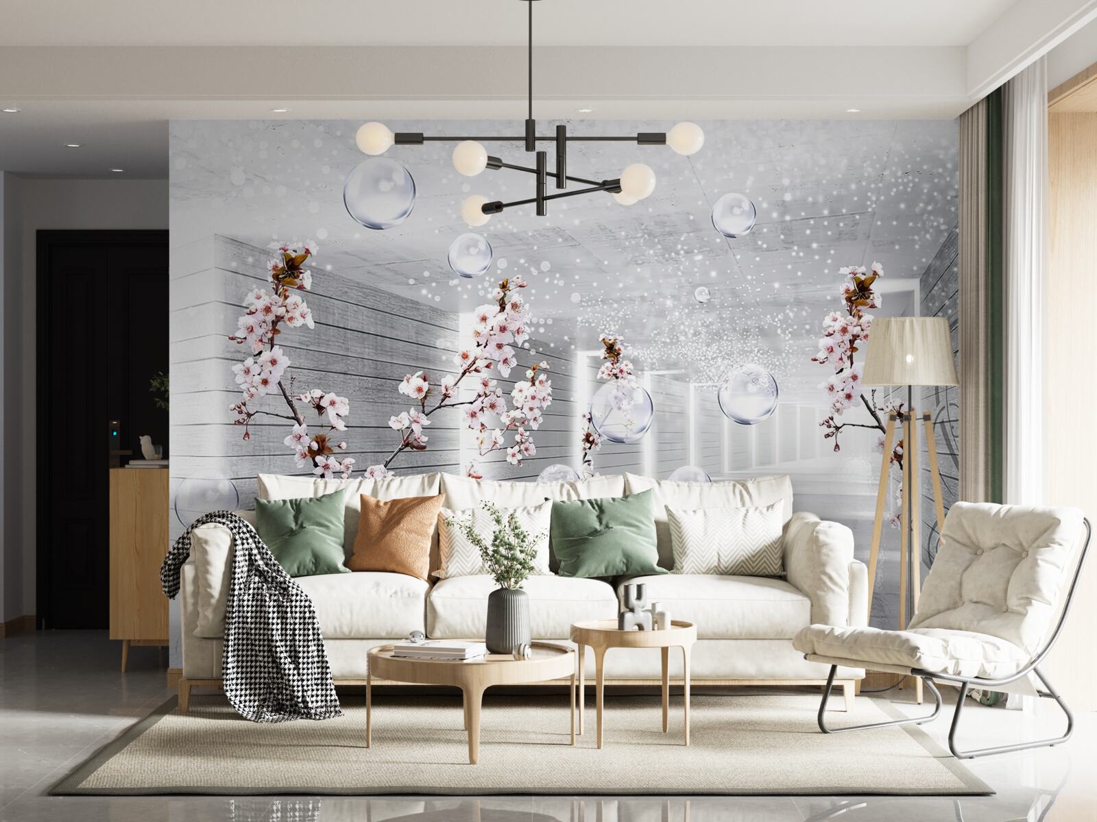 Fototapeta kruhy a konáre s kvetmi, cez ktoré je vidieť