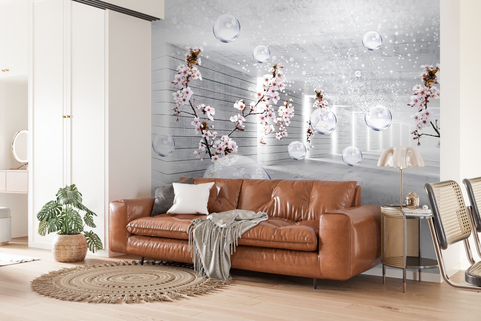 Fototapeta kruhy a konáre s kvetmi, cez ktoré je vidieť