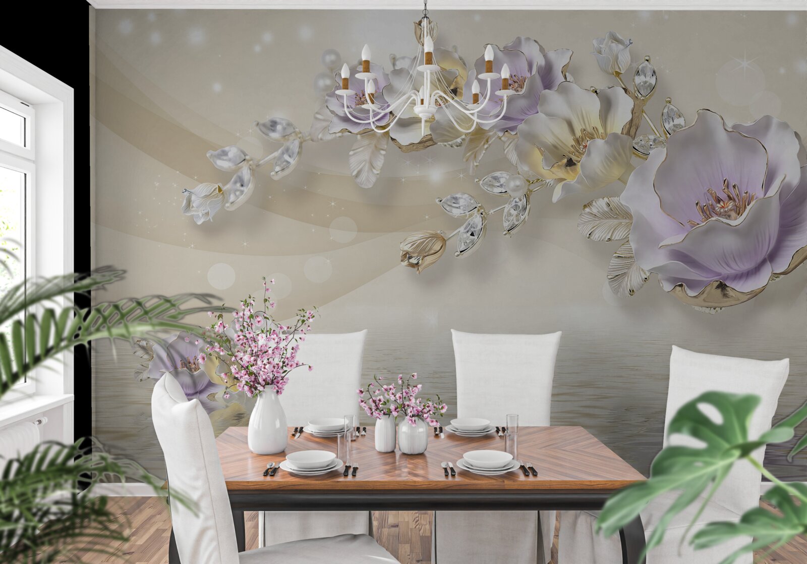 Fototapeta fialové a krémové kvety