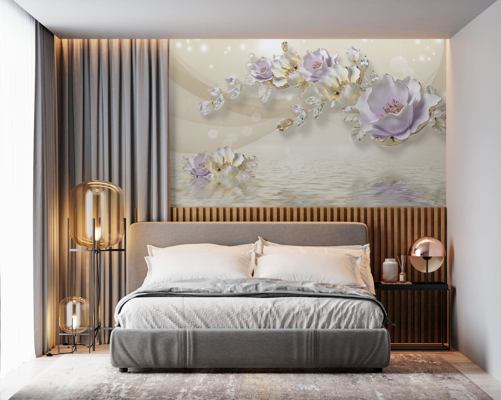 Fototapeta fialové a krémové kvety