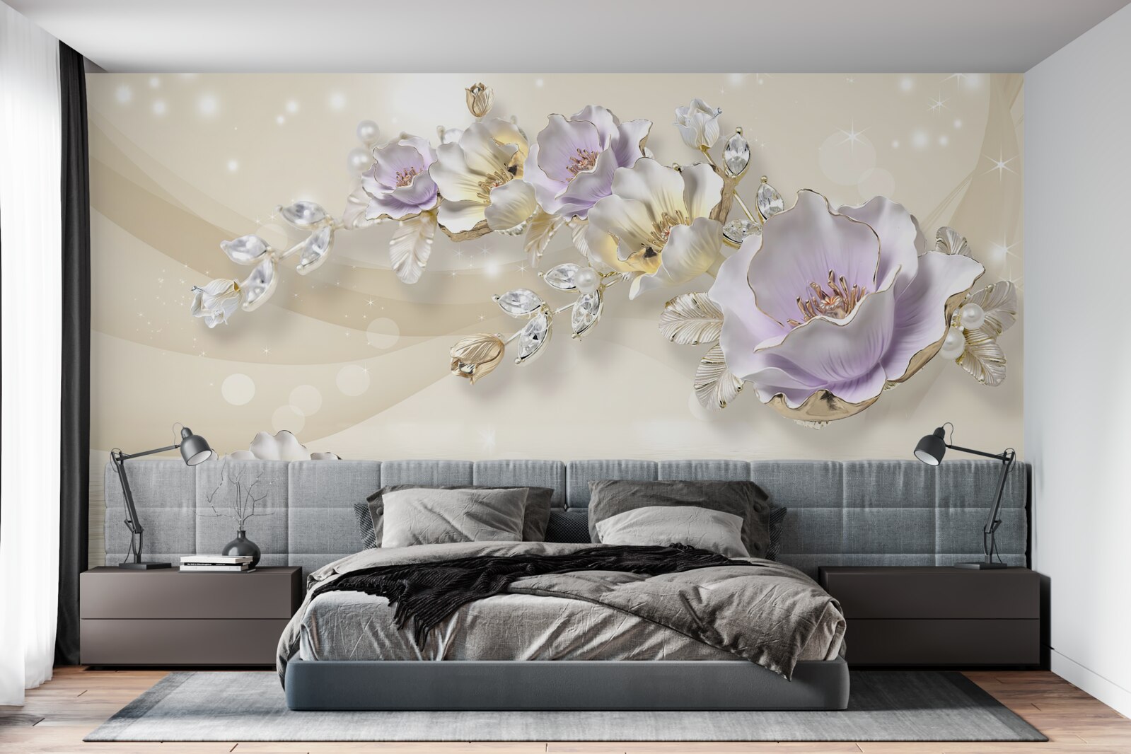 Fototapeta fialové a krémové kvety