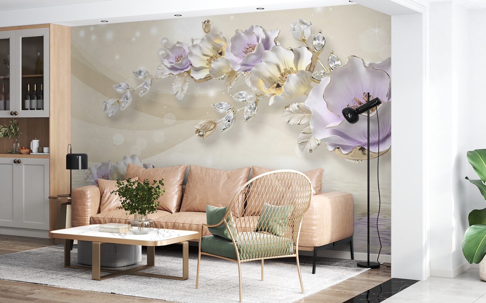 Fototapeta fialové a krémové kvety