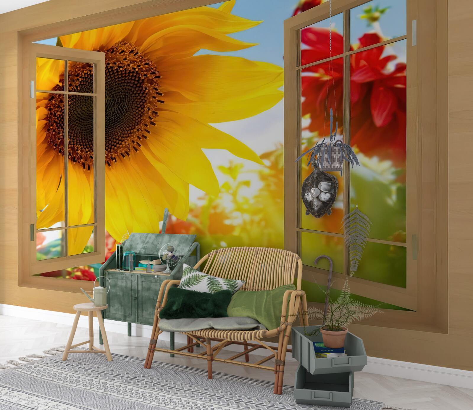 Fototapeta veľké kvety vyzerajú z okna