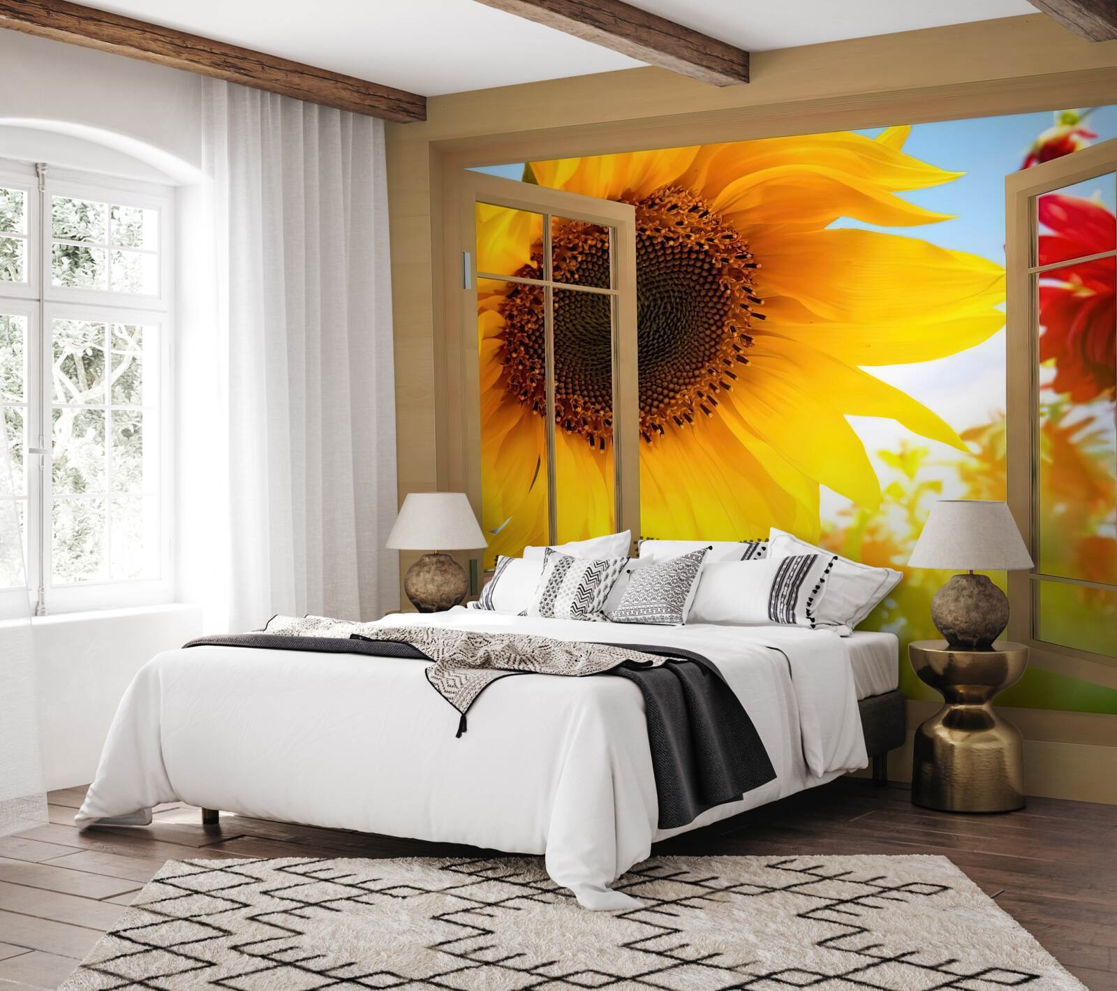 Fototapeta veľké kvety vyzerajú z okna