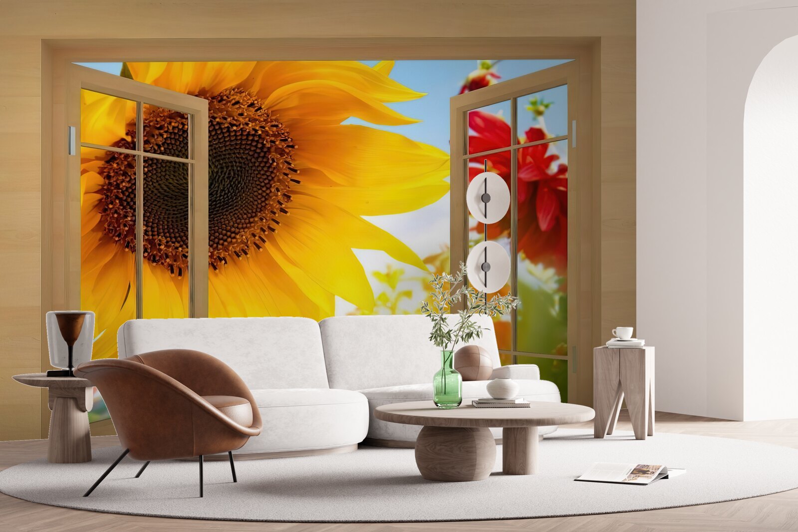 Fototapeta veľké kvety vyzerajú z okna