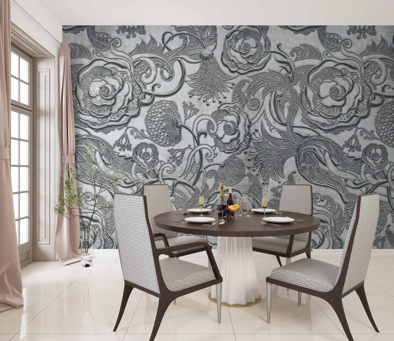 Fototapeta kvety so strieborno-šedým obrysom