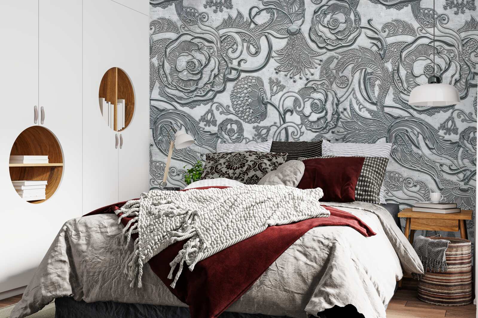 Fototapeta kvety so strieborno-šedým obrysom