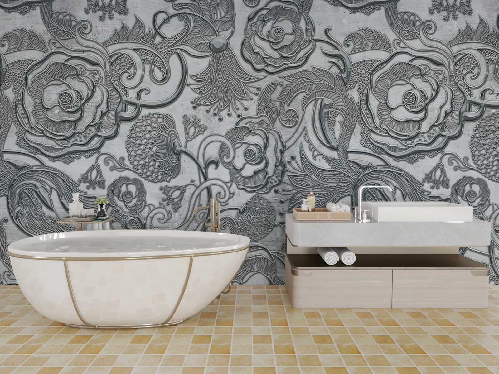 Fototapeta kvety so strieborno-šedým obrysom