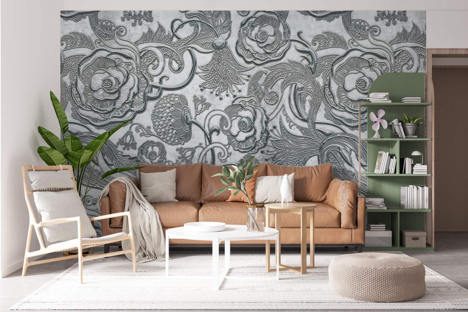 Fototapeta kvety so strieborno-šedým obrysom